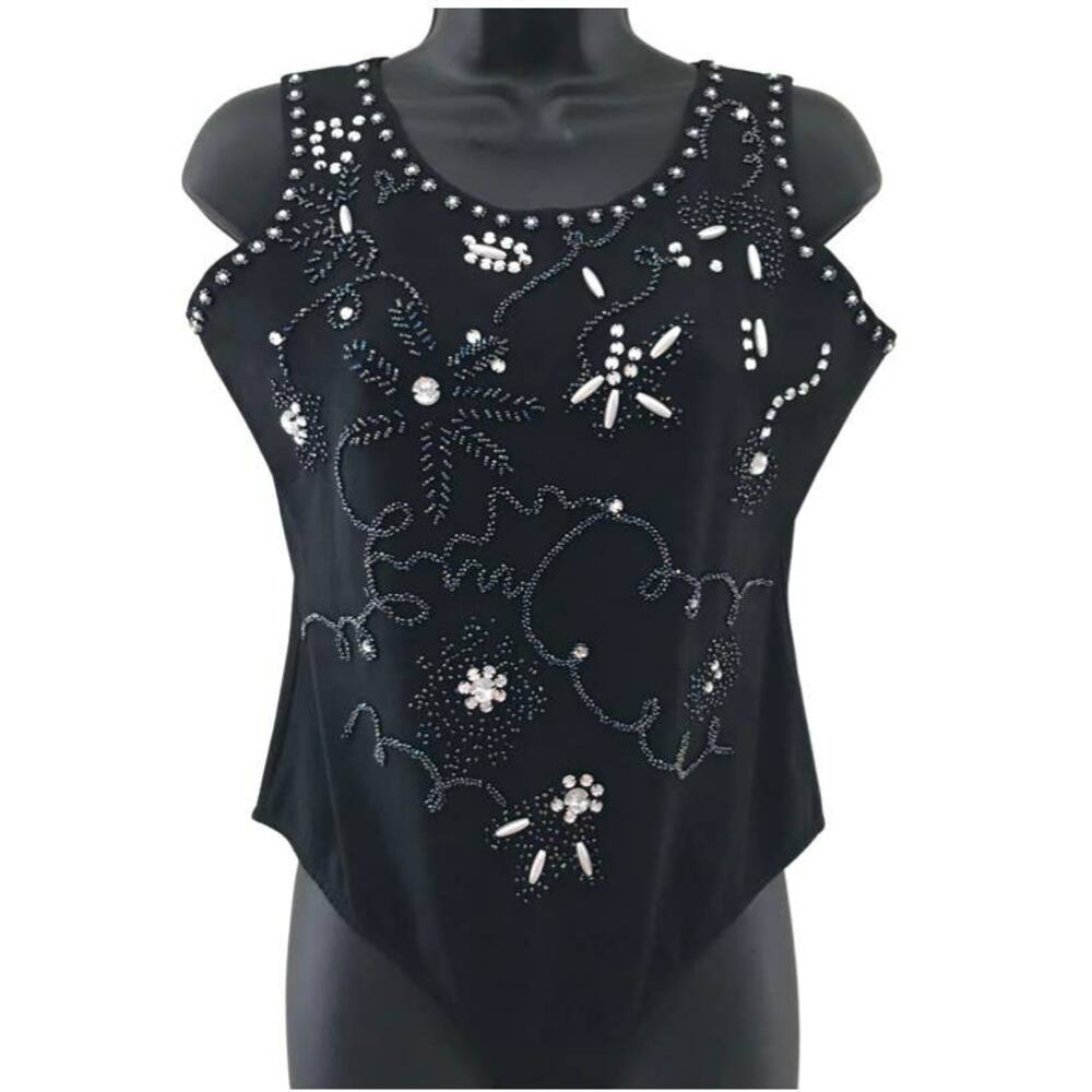 Hunza Black Beaded Tank Body Suit Size Medium